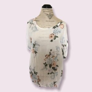 Wide White Floral Blouse